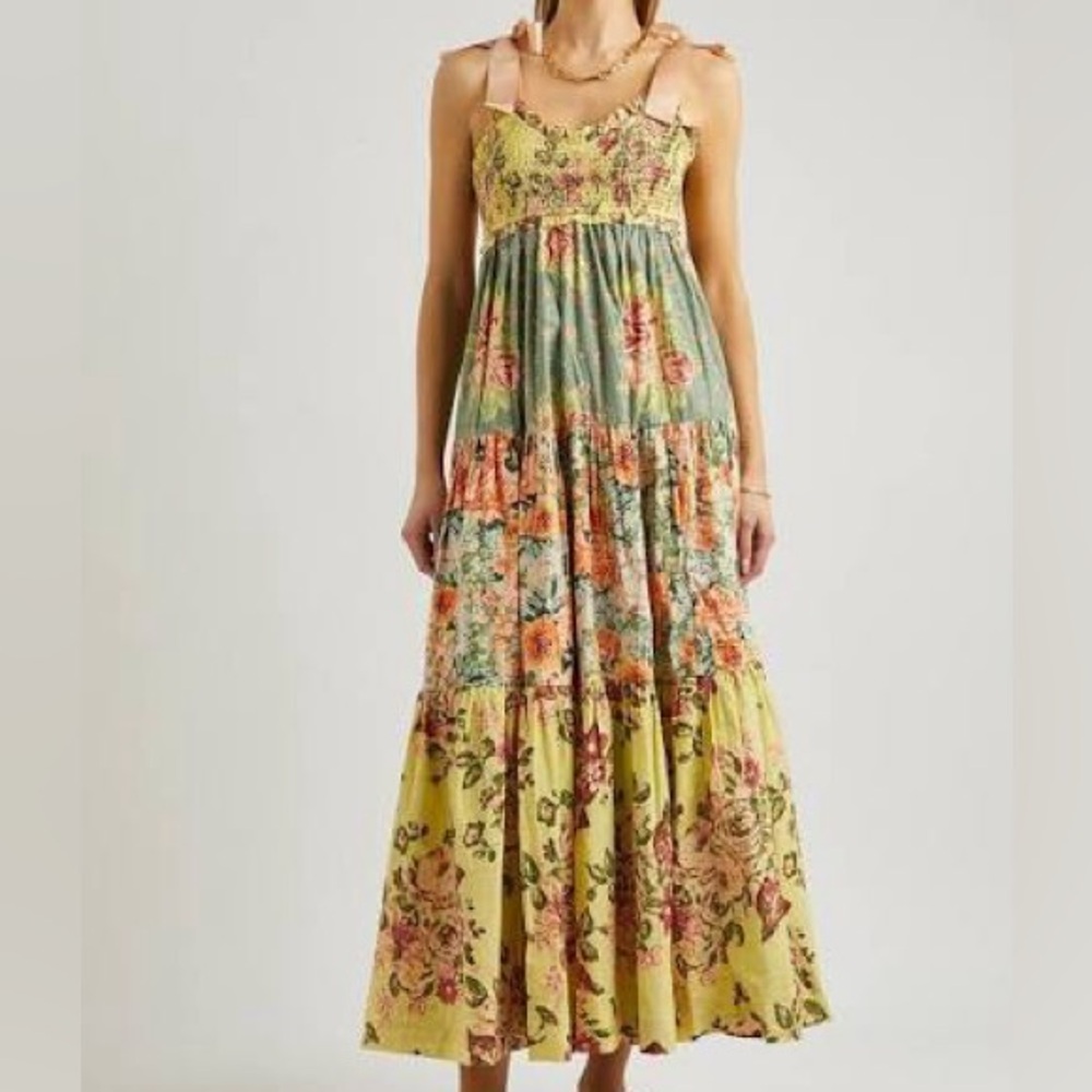 Free People bluebell Floral Maxi Dress in Green and Yellow pink medium
